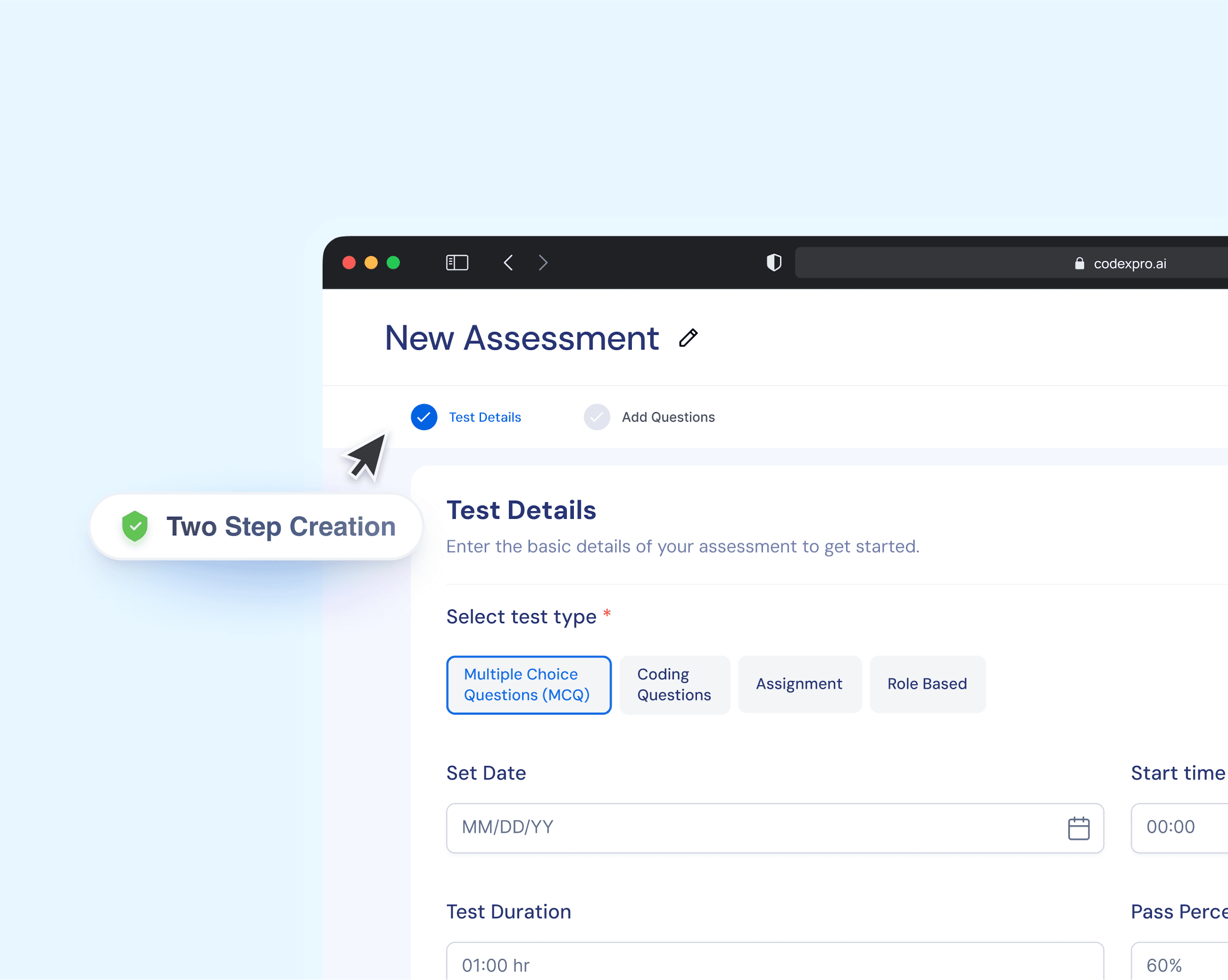 Two-Click Assessment Creation